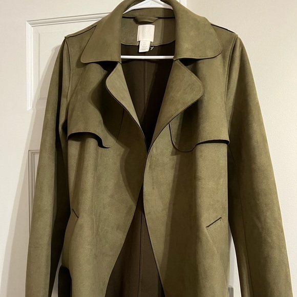 H & M Faux Suede Olive Green Blazer Jacket-Size Small - Picture 1 of 8